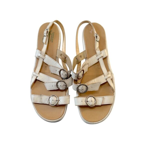 Vintage 1950s Buskens Leather Strappy Sandals White Buckle Gladiator Style 8.5N - Picture 2 of 10